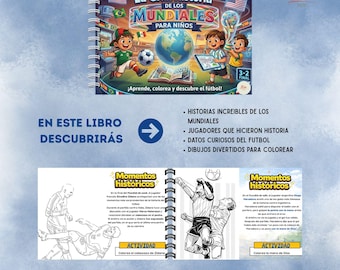 PDF-Malbuch: Geschichte der Weltmeisterschaften, WM 2026, Fußball-Aktivitäten zum Ausdrucken für Kinder, Sofortiger digitaler Download