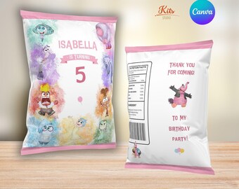 Chips Bag Inside Out 2, birthday party favor, chip bag labels, editable in Canva, instant download