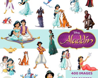 Aladdin PNG-Cliparts, 550 Dateien, Prinzessin Jasmin SVG-Cliparts-Paket, digitale Papiere, Aladdin-Aquarell, digital