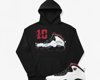 Jordan 10 Double Nickel Hoodie, Red White Splatter Graphic Sweatshirt
