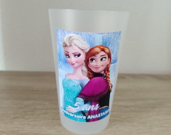 Gobelet anniversaire enfant style reine des neiges personnalisé, prénom et âge, décoration fête, cadeau invité