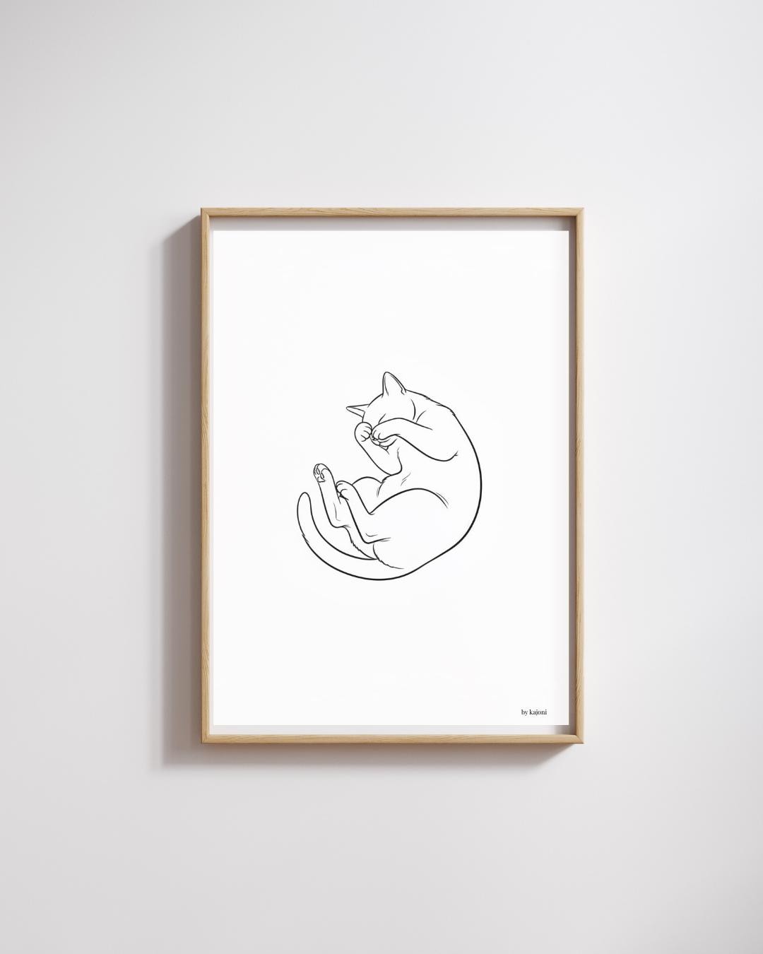 Minimalist Cat Line Art Print - Scandinavian Wall Decor - Black White ...
