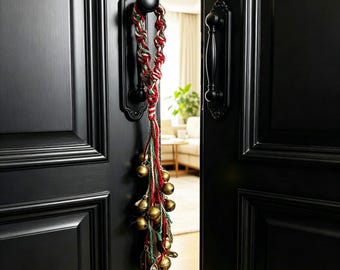 Hanging Red Protection Witch Bells for Door, Wiccan Home Blessing Charm with Pentagram, Handmade Pagan Altar, Pagan Decor Gifts