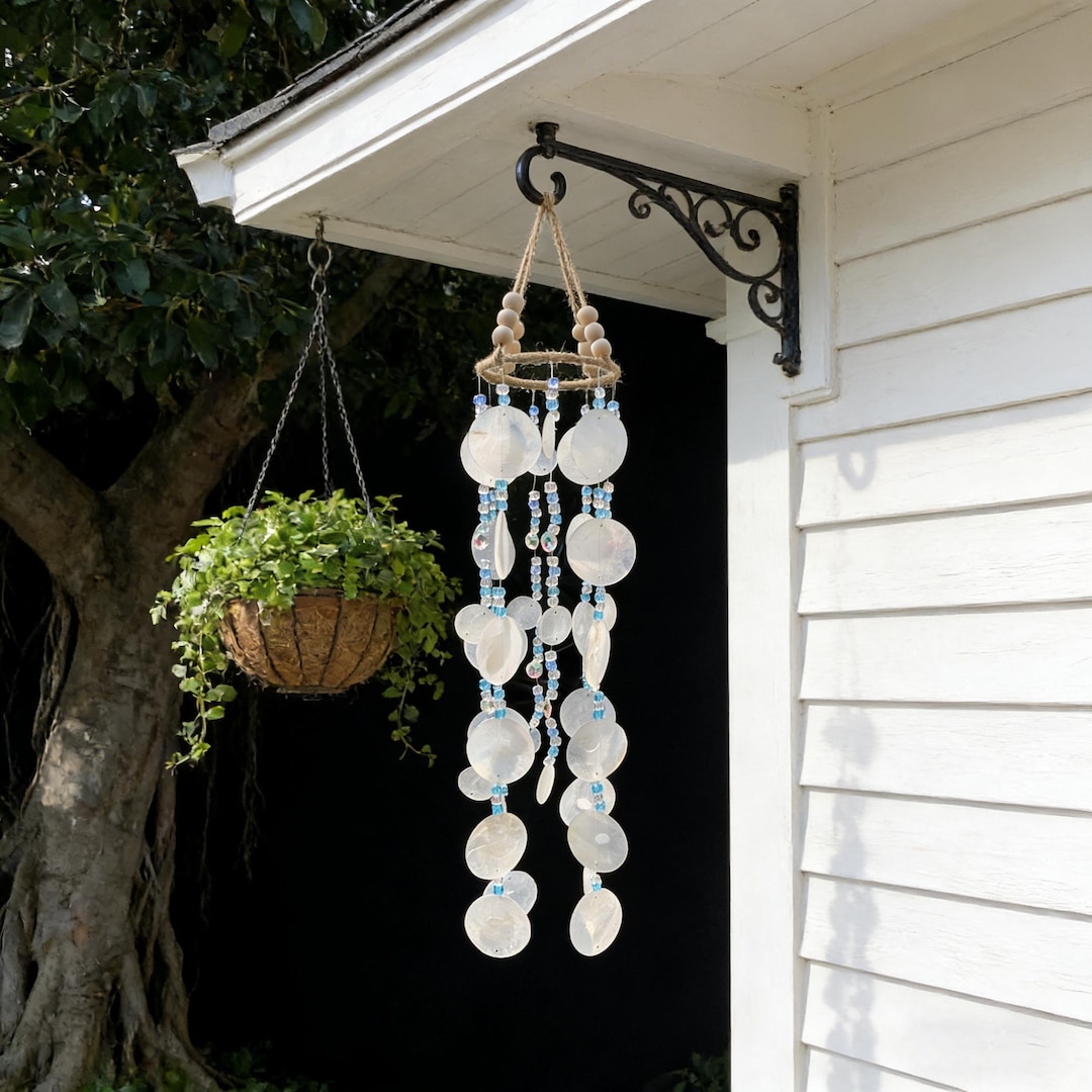 Handmade Capiz Shell Wind Chime, Natural Coastal Hanging Decor ...