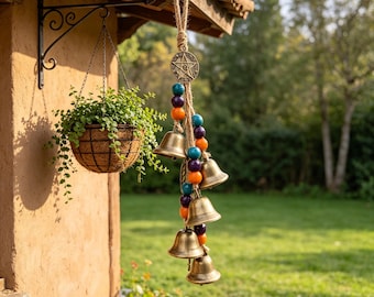 Hanging Bells for Door Protection, Hanging Wind Chime Bells for Wreath, Boho Door Hanger, Positive Energy Altar Tools