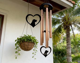 Campana de viento personalizada en memoria de un Labrador Retriever, campana de viento dorada personalizada de 5 tubos con dije de silueta de Labrador, regalos de condolencia