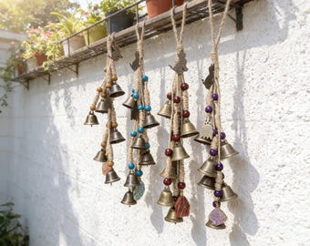 Set of 4 Hanging Protection Witch Bells for Doors, Wicca Spiritual Charm for Home Safety, Magical Bell Charm Gifts