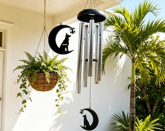 Personalized German Shepherd Dog Memorial Wind Chime, Black 5-Tube Pet Remembrance Chime, Silver Chime Gifts, Sympathy Gift for Dog Loss