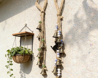 Set of 2 Hanging Bells for Temple, Handmade Witch Bells for Door Protection, Clear Negative Energy Charm, Wiccan Gifts