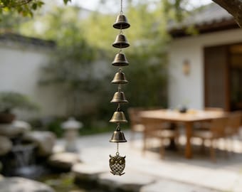 Handmade Witch Bells with Owl Pendant, Spiritual Protection Amulet, Pagan Home Decor