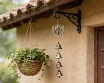 Outdoor Vintage Bells for Home Blessing, Double Wings Pedant Hanger, Hanging Door Knob Protection Bells, Spiritual Ward Gifts