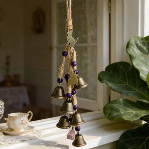 Decoración de jardín wiccan, campanas de protección para dormitorio, campanas de bruja para pomo de puerta, decoración pagana