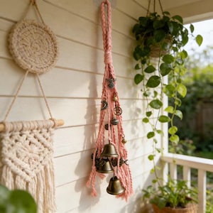 Pink Witch Bells for Home Blessing, Hanging Bells for Door Knob, Pagan Decor, Wicca Gifts for Her
