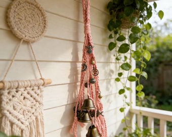Sinos de bruxa rosa para bênção do lar, sinos para pendurar na maçaneta da porta, decoração pagã, presentes Wicca para ela.