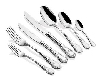 925 Sterling Silver Cutlery Set for 12, Handmade Luxury Flatware Set, Vintage Embossed Silverware, Elegant Dining Set, Wedding Gift
