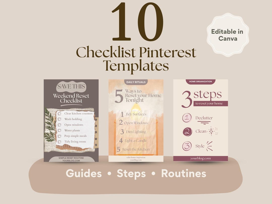 10 Checklist Pinterest Templates | Editable Social Media Pins (canva ...