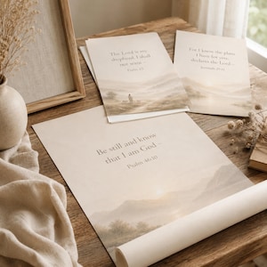 Christian Wall Art Set of 3, Neutral Bible Verse Prints, Psalm 23, Jeremiah 29 11, Psalm 46 10, Minimalist Beige Scripture Digital Download image 11