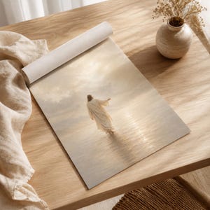 Jesus Walking on Water Wall Art, Neutral Christian Printable, Beige Jesus Christ Print, Faith Home Decor, Prayer Room Digital Download image 11