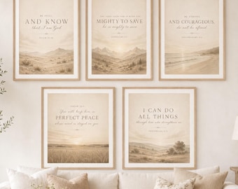 Bible Verse Wall Art Set of 5, Neutral Christian Prints, Beige Scripture Decor, Psalm 46:10, Faith Home Decor, Printable Digital Download