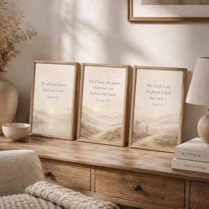 Christian Wall Art Set of 3, Neutral Bible Verse Prints, Psalm 23, Jeremiah 29 11, Psalm 46 10, Minimalist Beige Scripture Digital Download image 12