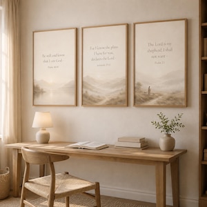 Christian Wall Art Set of 3, Neutral Bible Verse Prints, Psalm 23, Jeremiah 29 11, Psalm 46 10, Minimalist Beige Scripture Digital Download image 6