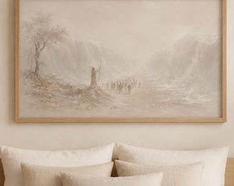 Moses Parting Red Sea Print, Exodus Bible Landscape Poster (Digital Download)