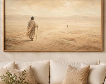 Leave the 99 – Jesus the Good Shepherd Christian Wall Art Print | Faith Home Decor | Scripture Gift | Parable of the Lost Sheep