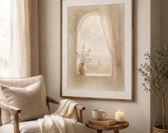 Jesus Shepherd Window Watercolor, Christian Wall Art Print, , Neutral Beige Olive Branch Decor, Faith Poster, Printable Bible Art