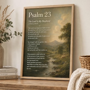 Psalm 23 Herren är min herde Bibelverstryck, Vintage landskapsbibelverskonst (digital nedladdning)