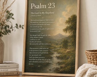 Psalm 23 The Lord Is My Shepherd Bible Verse Print, Vintage Landscape Bible Verse Art (Digital Download)
