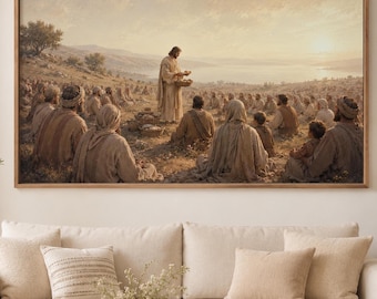 Jesus Feeding 5000 Christian Print, Loaves Fishes Bible Landscape (Digital Download)