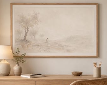 Jesus Praying in Gethsemane,Christian Wall Art Printable,Beige Neutral Bible Landscape Print, Faith Decor, Samsung Frame TV Art