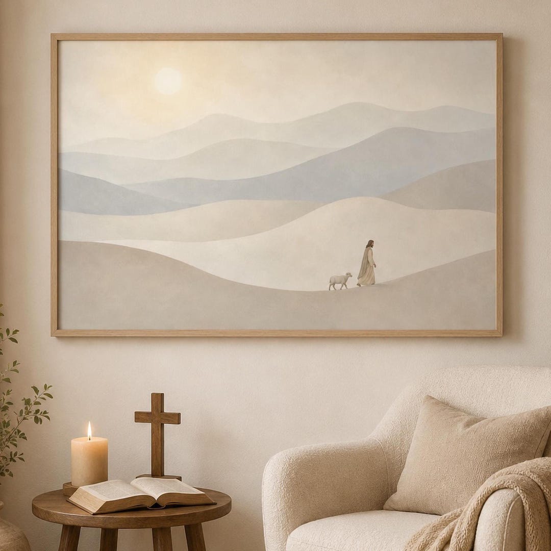 Jesus and Lamb Wall Art Print, Christian Printable Poster, Neutral ...