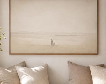 Leave the 99 Wall Art Print, Jesus and Lost Sheep Printable, Christian Landscape Poster, Neutral Faith Download