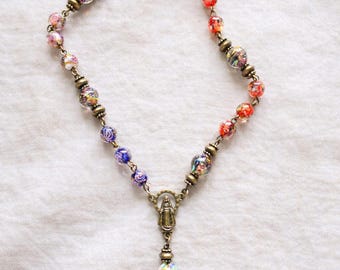 Coroncina di San Charbel • Grani di preghiera in vetro fatti a mano • Rosario devozionale in bronzo antico