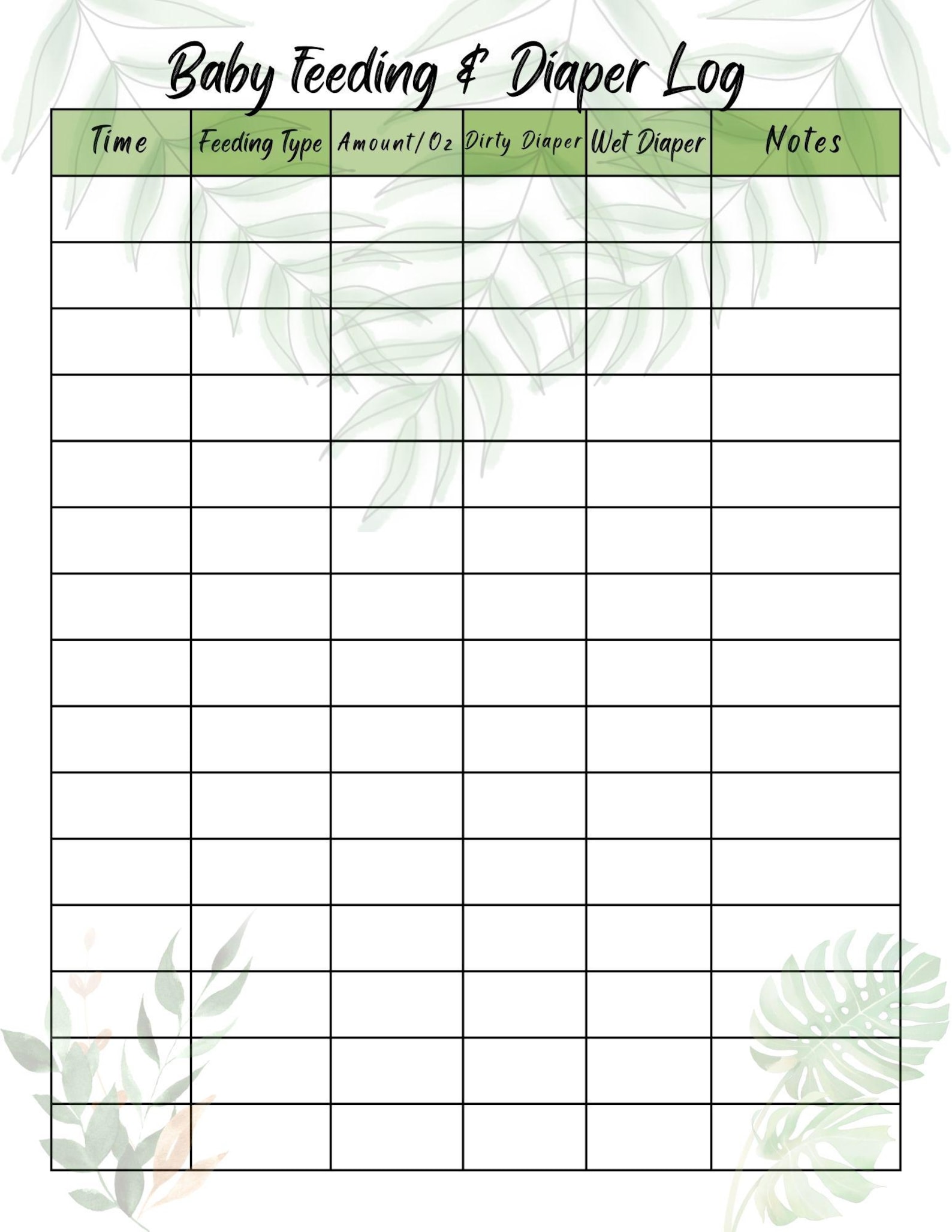 Sample Diaper Log Baby Feeding & Diaper Log - Etsy