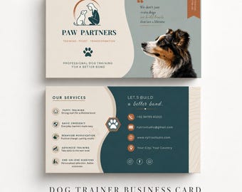 Plantilla de tarjeta de presentación para adiestrador de perros / Diseño en Canva para adiestramiento de mascotas y cachorros / Tarjeta de presentación profesional para mascotas (descarga digital)