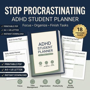 ADHD Student Planner Bundle | Executive Function Planner, Academic Study Planner, College Productivity Tracker, Printable PDF