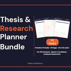 PhD Thesis Research Planner Bundle | Printable Dissertation Tracker | Graduate School Organizer | 55 Pages