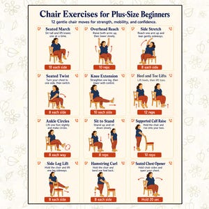 Chair Exercises for Plus Size Beginners Printable, Seated Workout Guide, Low Impact Workout Chart PDF