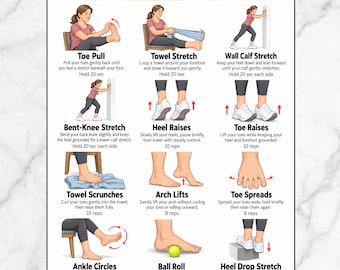 Plantar Fasciitis Relief Exercises Printable, Plantar Heel Pain Stretch Chart, Foot & Arch Exercises, Plantar Fascia Routine