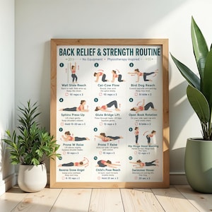 Back Relief & Strength Routine, Back Pain Exercises, Physiotherapy Inspired Chart, No Equipment Workout, Posture and Mobility Guide image 4