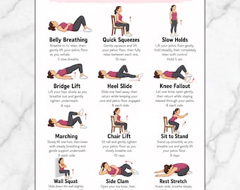 Pelvic Floor Exercises For Women Printable Chart, Kegel Workout Guide, Bladder Leak Control, Core & Pelvic Stability Poster