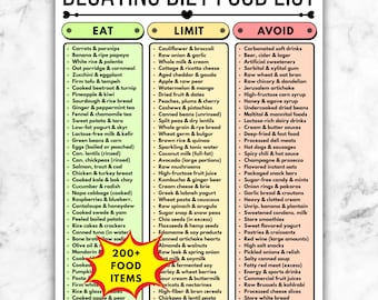 Bloating Diet Food List Printable, Anti Bloat Nutrition Guide, Bloating Grocery List, Digestive Food Chart PDF