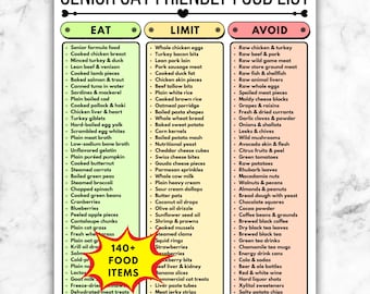 Senior Cat Diet Food List, Aging Feline Grocery List, Geriatric Cat Care Chart, Older Cat Feeding Guide PDF