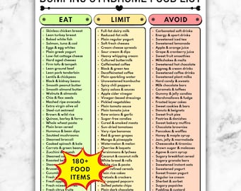 Lista degli alimenti per la sindrome da dumping stampabile, guida dietetica post bypass gastrico, tabella di alimenti da limitare ed evitare, PDF sulla nutrizione bariatrica, lista della spesa