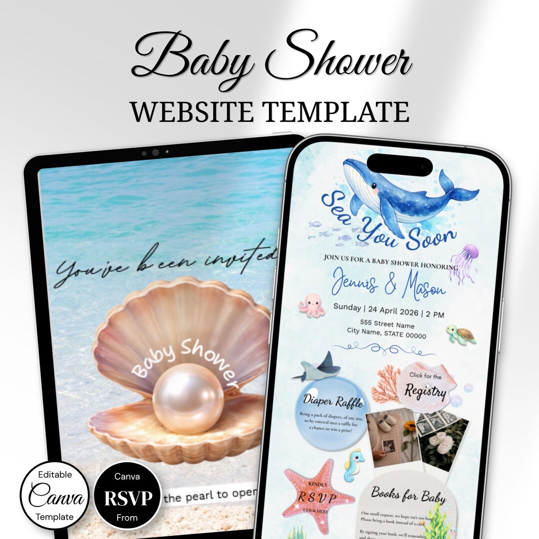 Sea You Soon Baby Shower Website Invitation Template, Editable Canva ...