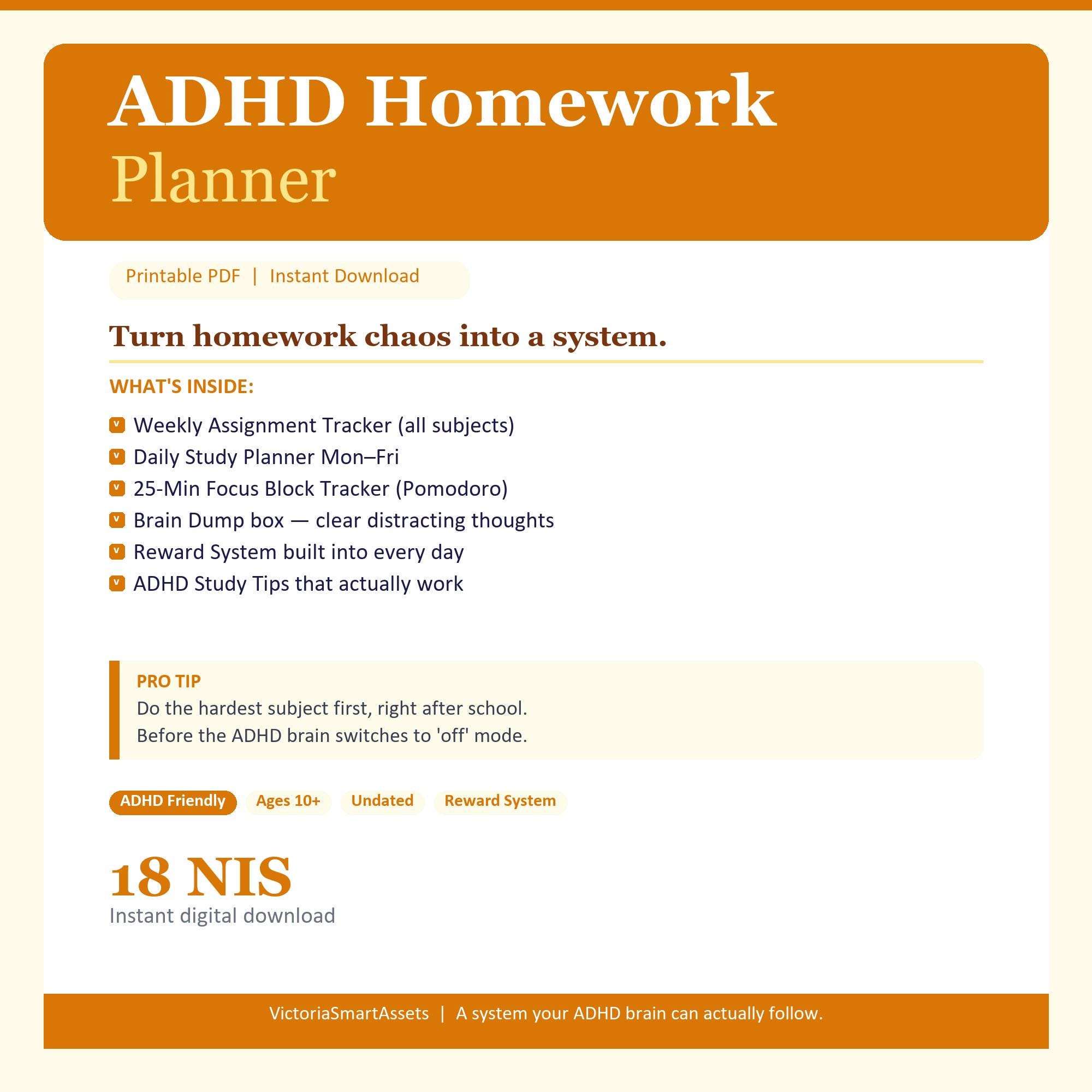2026 ADHD Homework Planner for Kids Teens | Study Assignment Tracker ...