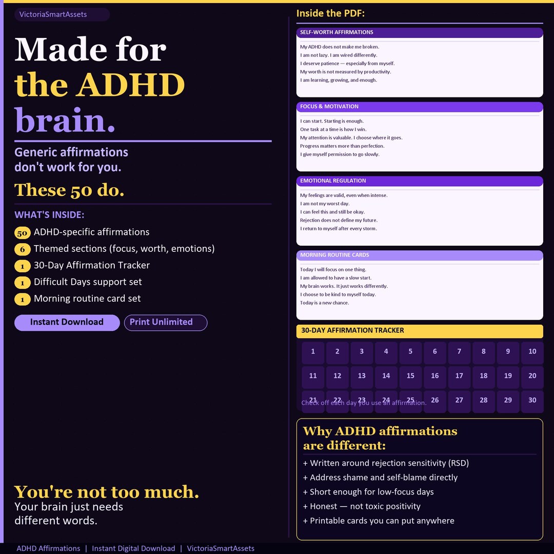 2026 ADHD Affirmations for Brain Focus, Self-worth | Neurodivergent ...