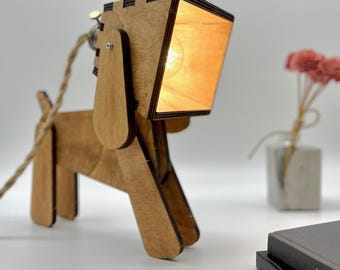 Hundelampe aus Holz | Handgemacht | Warmes Licht fürs Kinderzimmer | Minimalistisches Design